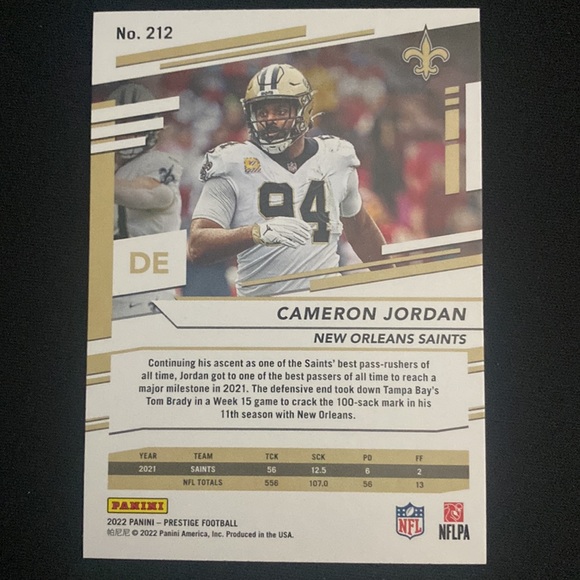 Cameron Jordan - 2022 panini prestige football #212 - Picture 2 of 2